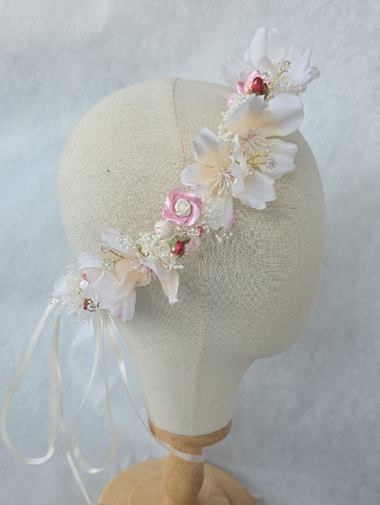 Hand Crafted White and Blush Floral Bridal Crown main image 8
